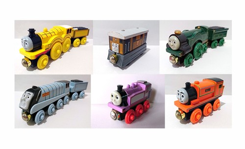 Wooden railway engines talking - wooden,